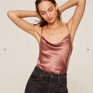 Reformation Cowl Neck Satin Top